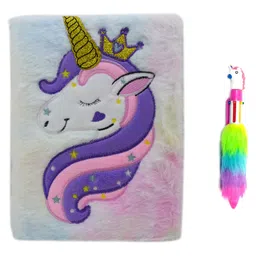 Asera Unicorn Theme Fur Plush Diary - Multicolour-image-13