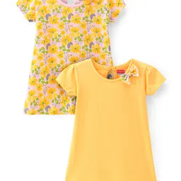 Babyhug Single Jersey Knit Half Sleeves Frocks With Floral Print & Bow Applique Pack Of 2 - Multicolor-picture-13