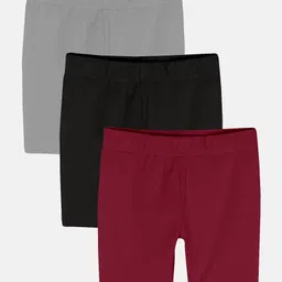 Kiddopanti Pack Of 3 Cycling Solid Shorts - Lightt Grey Black & Maroon-image-35