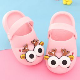 Oh! Pair Slip On Clogs With Back Strap Closure & Reindeer Applique - Pink-picture-33