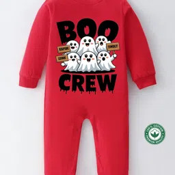 BLUSHES 100% Cotton Halloween Theme Full SleevesGhost & Text Printed Romper - Red-picture-20