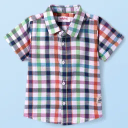 Babyhug Cotton Woven Half SleevesChecks Shirt - Navy Blue & White-picture-25