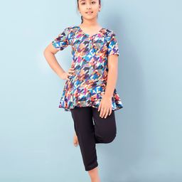 Aarika Half Sleeves Houndstooth Printed Frock Style Swimsuit-Multi Colour & Black-picture-42