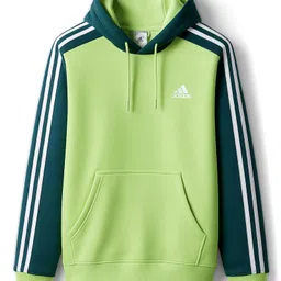 ADIDAS KIDS Cotton Knit Full Sleeves Hooded SweatJacket with Kangaroo Pocket & Tape Detailing - Limegreen-image-76