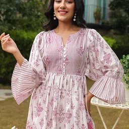 Jaipur Morni Women Floral Print Bell Sleeve Fit & Flare Maxi Dress-image-10