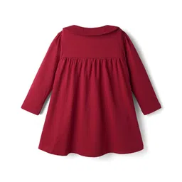 Babyhug Single Jersey Knit Full Sleeves Unicorn Printed Frock With Peter Pan Collar - Red image 2