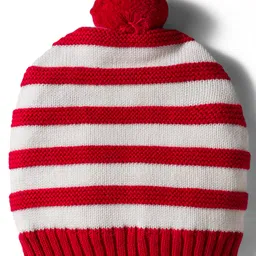 Babyhug Organic Cotton Knit Striped Woollen Cap & Mittens Red - Diameter 11 cm image 2