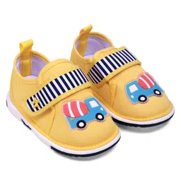 Cute Walk by Babyhug Velcro Closure Casual Shoes With Vehicle Applique & Stripes - Yellow image 2
