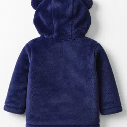 Babyoye Fur Knit Full Sleeves Solid Dyed Hooded Winter Jacket - Navy Blue image 2
