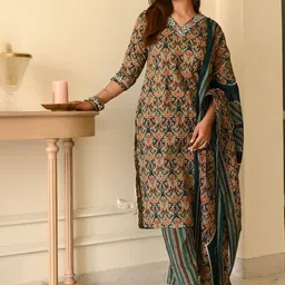 DIVASTRI Women Paisley Printed Regular Kurta with Trousers & With Dupatta-image-11