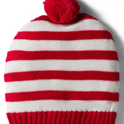 Babyhug Organic Cotton Knit Striped Woollen Cap & Mittens Red - Diameter 11 cm image 3