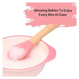 THE LITTLE LOOKERS Silicone Spoon with Bamboo Handle, BPA Free Feeding Spoons for Baby/Kids/Toddlers - Pink & Green (Pack of 2) image 4