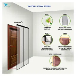 Evafly Mosquito Net for Door Polyester Magnetic Curtain Auto Closing Insect Screen for All Door Types with Self Adhesive Hook Tape 190X100cm - Brown image 4