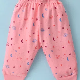 Tango Interlock Knit Full Sleeves Hooded Night Suit With Planets & Stars Print - Pink image 4