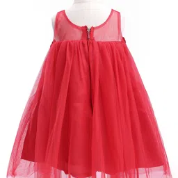 Enfance Sleeveless Floral Applique Stone Embellished Flared Dress With Headband - Red image 4