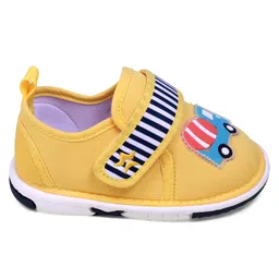 Cute Walk by Babyhug Velcro Closure Casual Shoes With Vehicle Applique & Stripes - Yellow image 4
