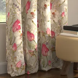 URBAN SPACE Grey & Pink Floral Printed 2 Pieces Black Out Window Curtains image 4