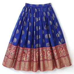 Babyhug Half Sleeves Pattu Pavada Choli with Lehenga Set with Bird Embroidery - Blue image 5
