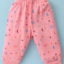 Tango Interlock Knit Full Sleeves Hooded Night Suit With Planets & Stars Print - Pink image 5