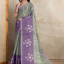 HERE&NOW Green Printed Art Silk Block Print Sarees-picture-11