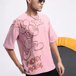 Kook N Keech Disney Men Mickey Mouse Printed Pure Cotton Oversized T-shirt-picture-44