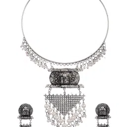 Silvermerc Designs Oxidised Silver-Plated White Beaded Jewellery Set image 2