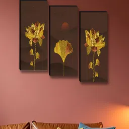 Myntra Elegant Homes Brown & Gold-Toned 3 Pieces Flowers Printed Wooden Wall Paintings-picture-34