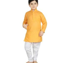 SG Yuvraj Kids Yellow & White Solid Kurta with Churidars-picture-1