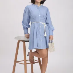 R&B Blue Cotton Shirt Dress-picture-14