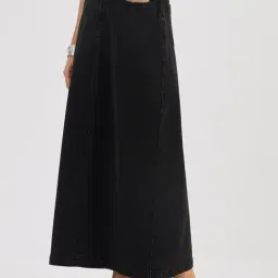 FEMMELLA Black Denim Solid Skirt image 3