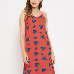 Clovia Red Cotton Printed Night Dress-picture-21