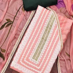 KIMISHA Floral Printed Unstitched Beads and Stones Cotton Silk Dress Material-image-16