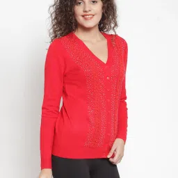 Global Republic Red Embellished Cardigan image 4