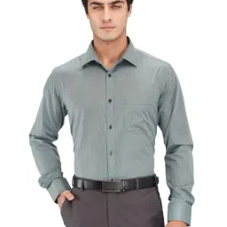 Park Avenue Green Slim Fit Striped Shirt-image-60