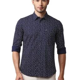 Basics Navy Cotton Slim Fit Printed Shirt-picture-17
