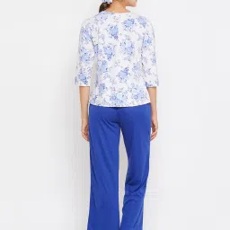 Clovia White & Blue Floral Print Top With Pyjamas image 2