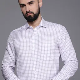 Louis Philippe Classic Fit Grid Tattersall Checked Pure Cotton Formal Shirt-picture-10