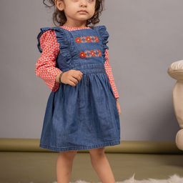 Budding Bees Infant Girls Embroidered & Printed Cotton Dungaree With T-Shirt-picture-9