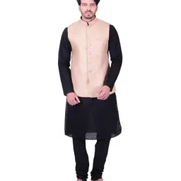 Manyavar Beige Self Design Ethnic Waistcoat image 4