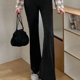 Next One Women Solid Flared High-Rise Trousers image 4