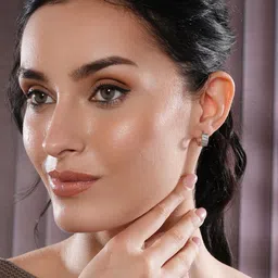 jazz and sizzle Jazz and SizzleSilver Plated American Diamond Studded Contemporary Hoop Earrings image 2