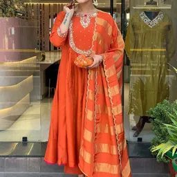 FVD Women Woven Design Embroidered Anarkali Kurta with Trousers & Dupatta-image-10