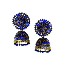 JMBW INTERNATIONAL Gold-Plated Stone Studded & Beaded Dome Shaped Jhumkas image 1