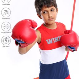 Pine Active Sleeveless Colour Block and Text Print T-shirt - Red Blue-picture-4