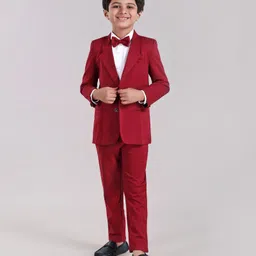 Babyhug Full Sleeves Solid Party Suit with Bow - Red White-picture-24