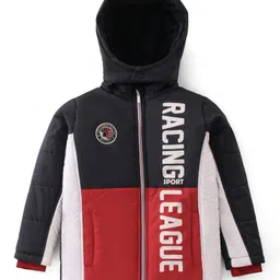 Pine Kids Woven Full Sleeves Padded Hooded Jacket Text Print - Multicolour-image-9