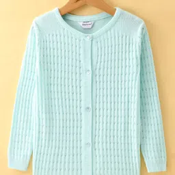 Smarty Girls Cotton Flat Knit Full Sleeves Front Open Sweater With Cable Knit Design - Sky Blue-image-64