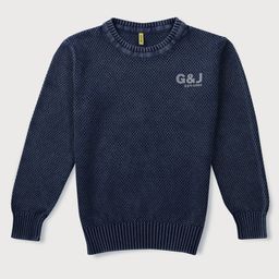 GINI & JONY Woven Full Sleeves Pullover Sweater With Solid Colour & Text Print - Blue-picture-32