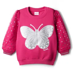 Babyhug Cotton Knit Full Sleeves Sweatshirt With Butterfly & Foil Polka Dot Print - Red-picture-16