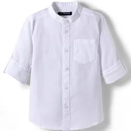 Pine Kids Cotton Woven Full Sleeves Solid Colour Kurta Style Shirt - White-picture-33